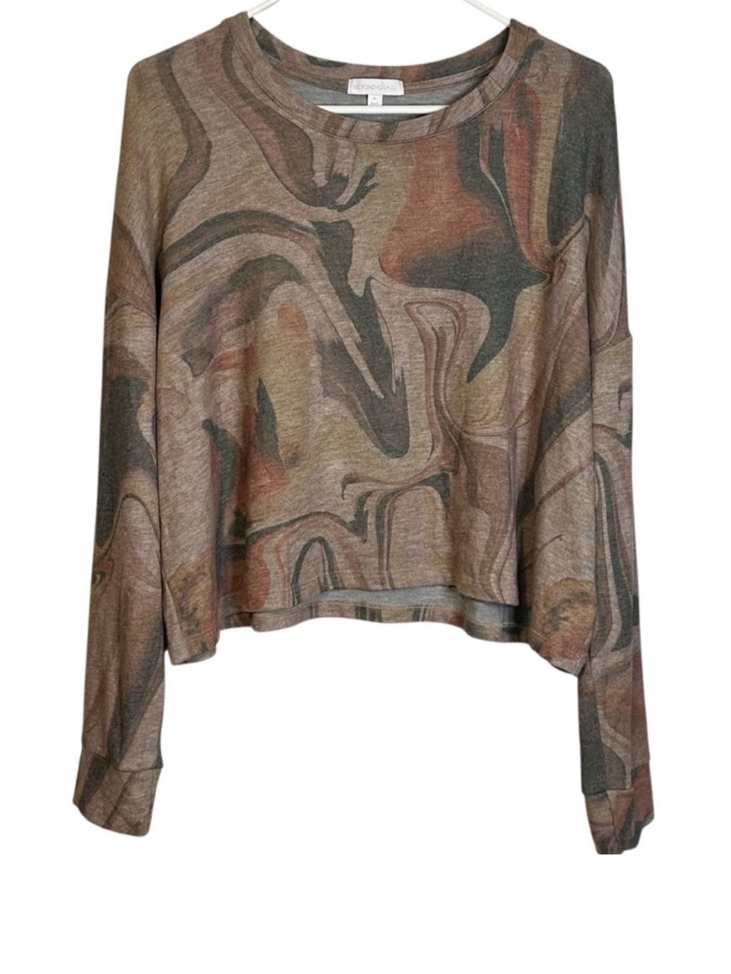 Beyond Yoga Natural Marble Cropped Pullover Sweatshirt Xl Ph7544 Fitness Gym